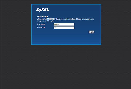 Login screen for Zyxel router