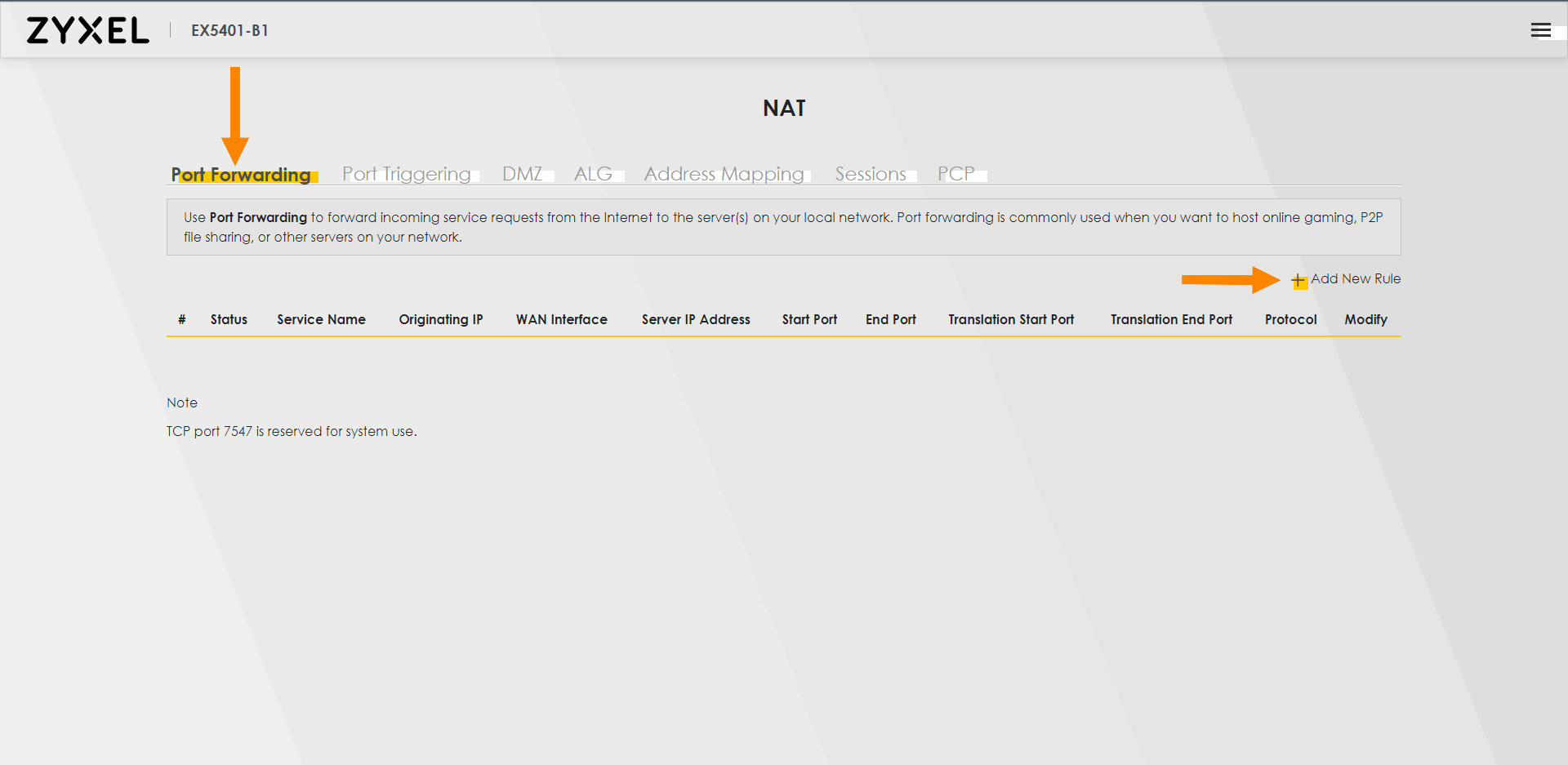 How do I setup port forwarding on my LightHub 2.0 Zyxel EX 5401 router