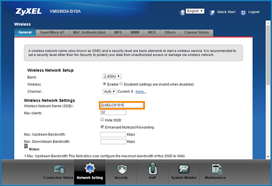 Setting Wireless Network Name in Zyxel router