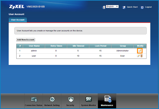 Modify User Account