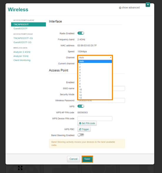 How do I change the wireless channel on a Technicolor TG589vac v2