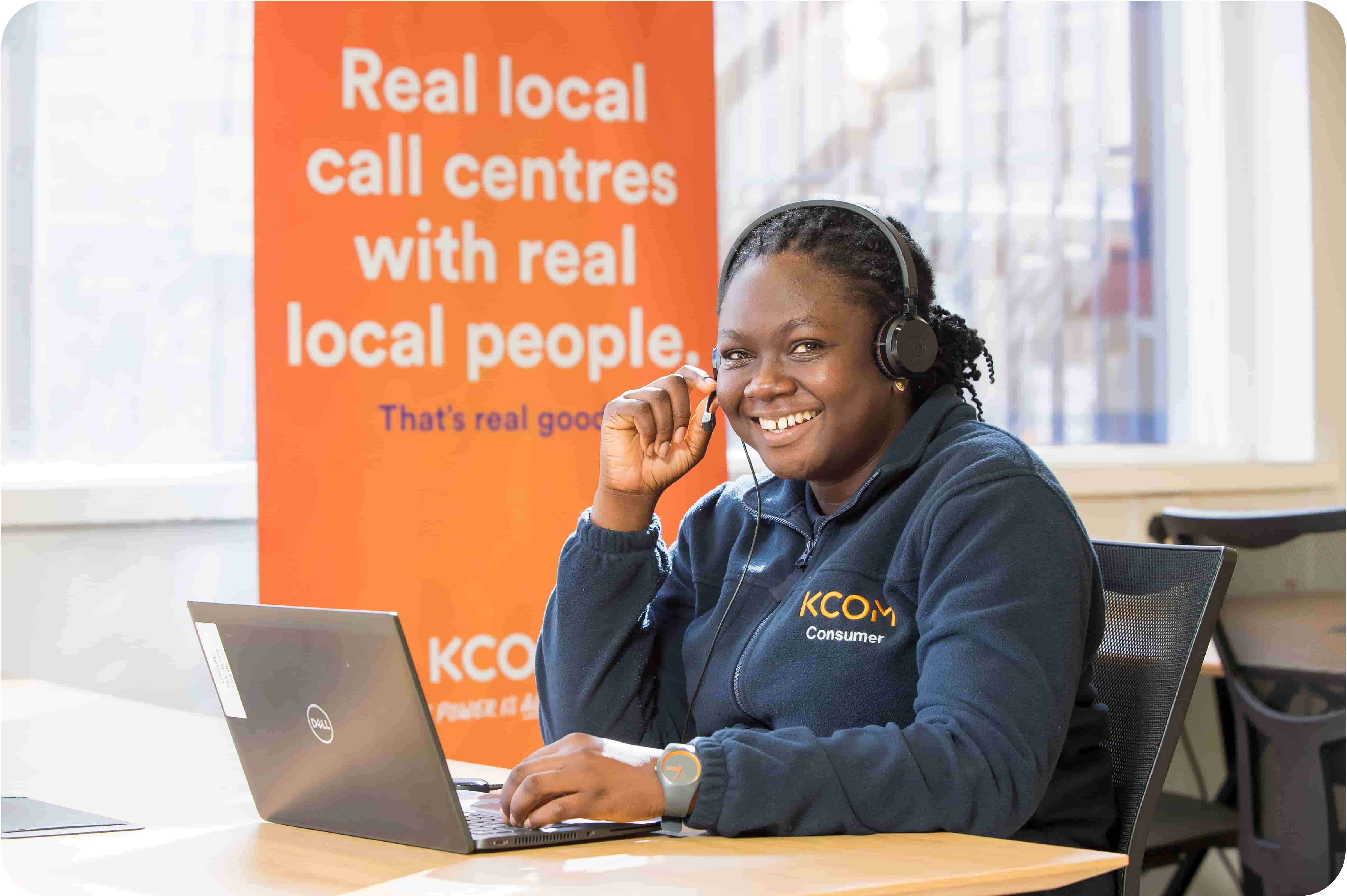 KCOM customer service worker smiling