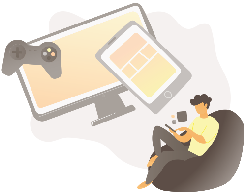 Illustration showing different internet activities, e.g. streaming and gaming.