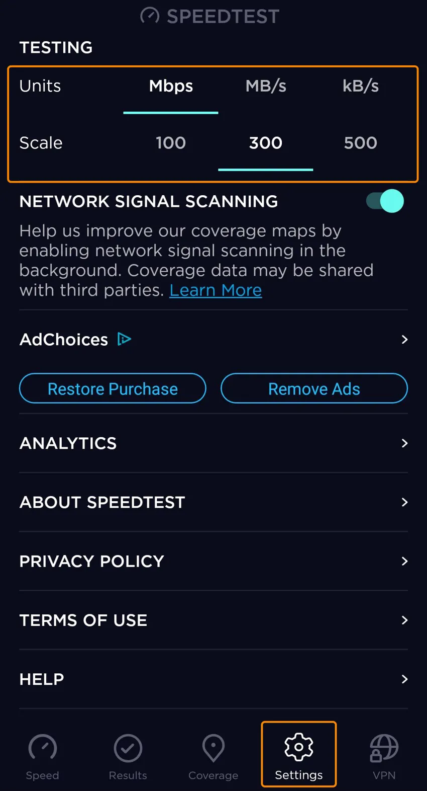 Speedtest Settings