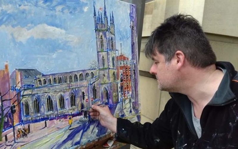 Mark Rodgers painting picture of local minster
