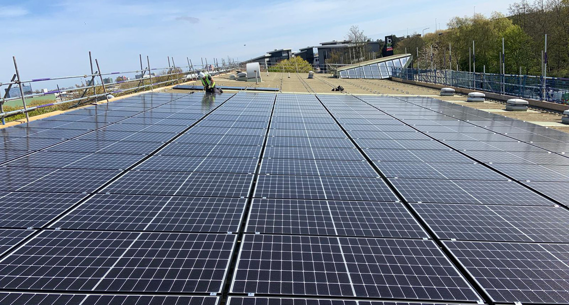 Solar panels on the roof at KCOM Salvesen Way office
