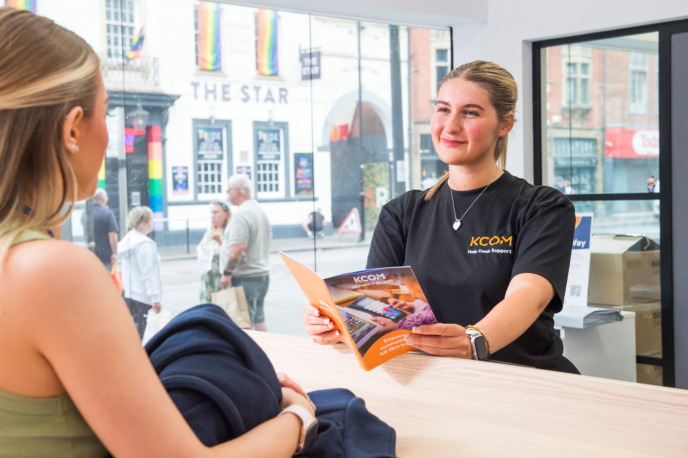 Ellie welcomes customers to KCOM's Carr Lane shop