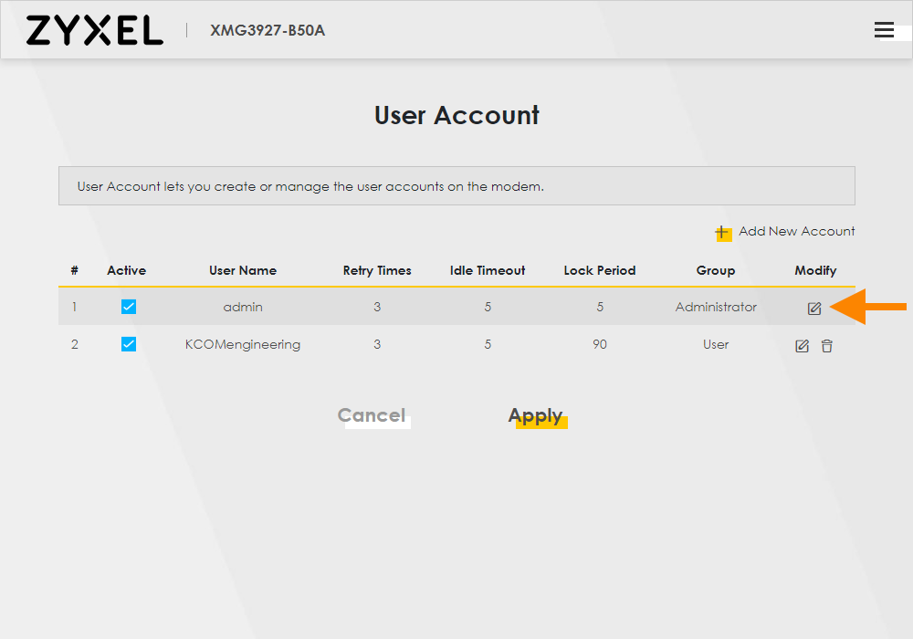 Modify User Account