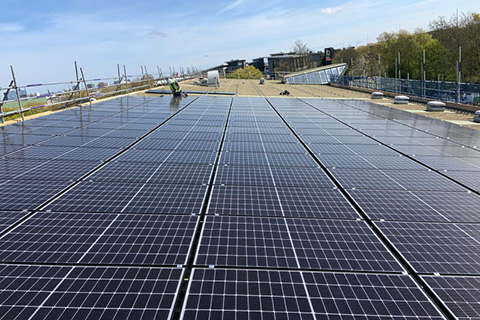 Solar panels on the roof at KCOM Salvesen Way office