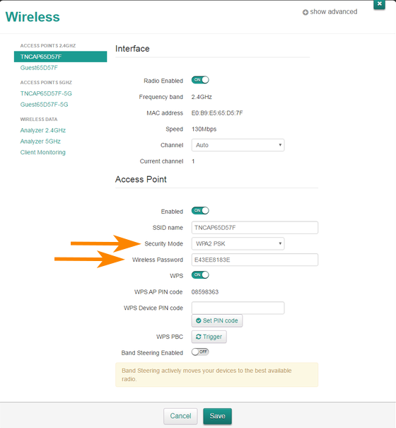 Security Mode and Password Setting on Technicolor Router