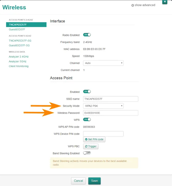 Security Mode and Password Setting on Technicolor Router