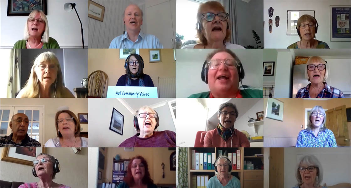 KCOM Battle of the Bands competition - Hull Community Choir performing on Zoom video chat