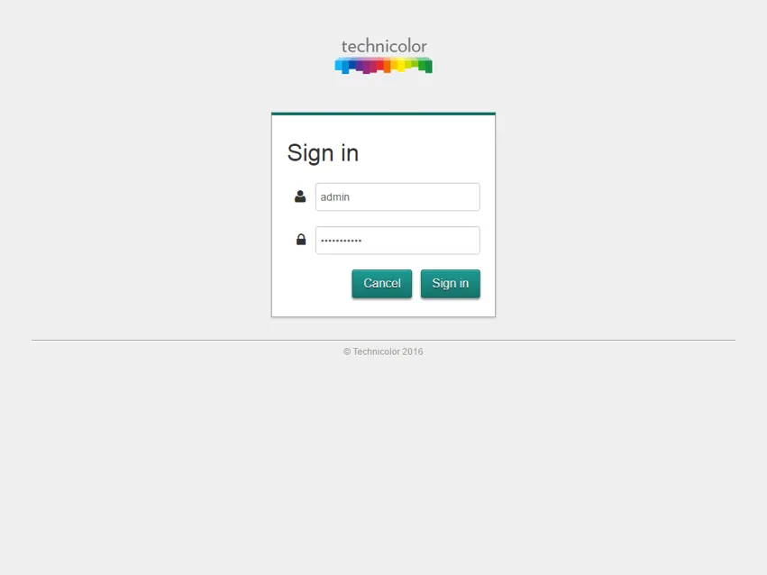 Technicolor Router Login Screen