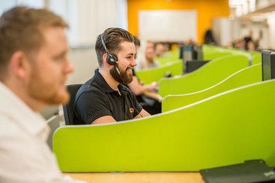 Call centre worker on phone