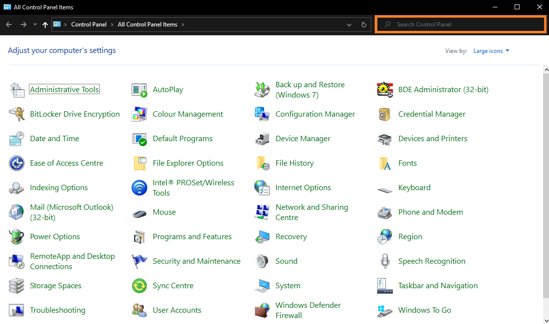 Control Panel Search