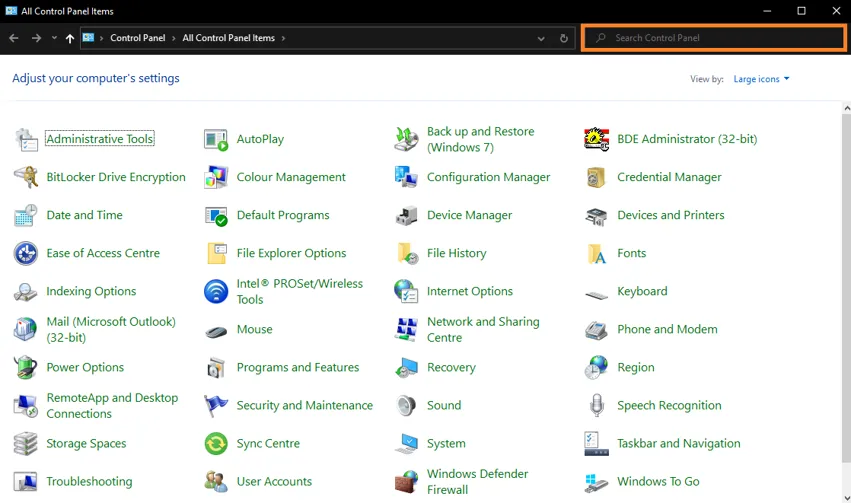 Control Panel Search